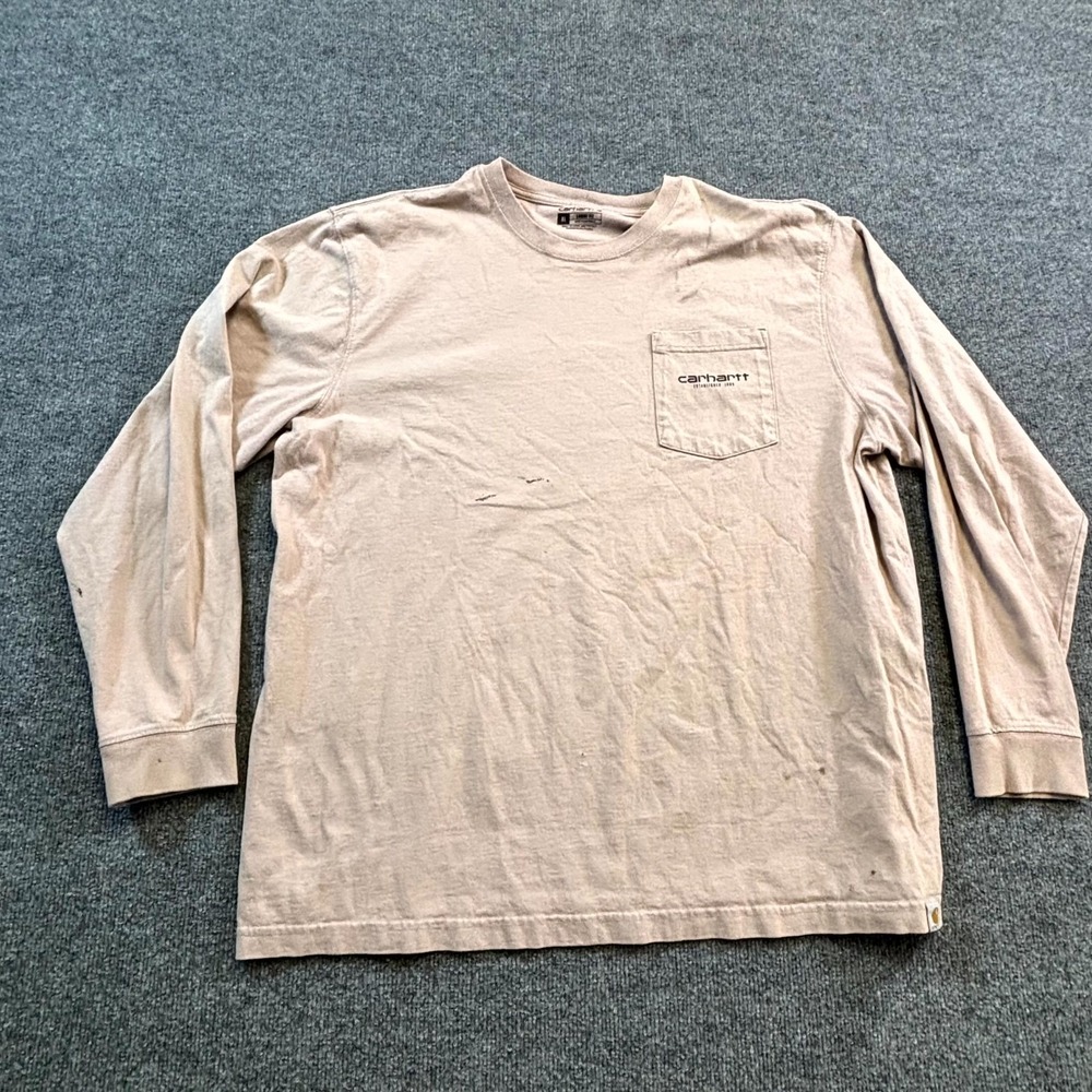 Carhartt Mens XL Brown Cotton Long Sleeve Pocket T-Shirt Loose Fit Graphic Logo